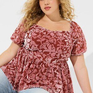 Torrid Babydoll Velvet Burnout Short Sleeve Top